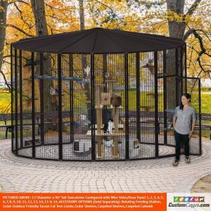 12 ft Diameter 96" Tall Suncatcher for Cats and Small Animals with Optional Cat Walks, Cat Tree, and Cat Shelves