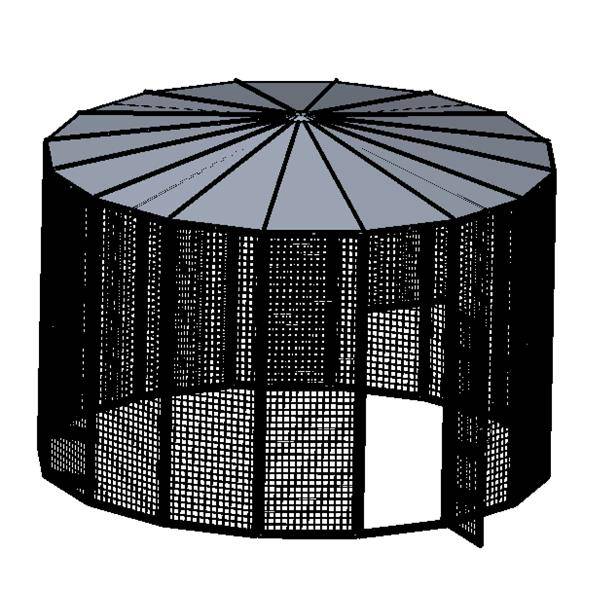 12 ft Diameter 96" Tall Suncatcher for Cats and Small Animals Drawing Isometric View Door Open