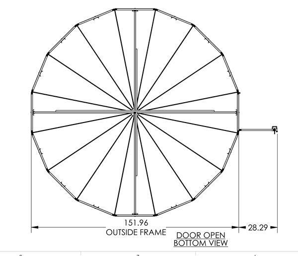 12 ft Diameter 96" Tall Suncatcher for Cats and Small Animals Dimensional Drawing Bottom View Door Open