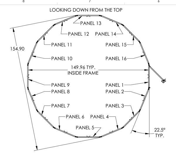 12 ft Diameter 96" Tall Suncatcher for Cats and Small Animals Dimensional Drawing Bottom View