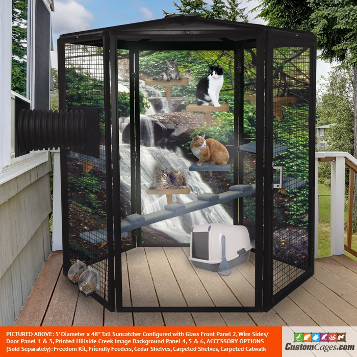 5 ft Diameter Suncatcher for Cats and Small Animals with Optional Freedom Kit and Cat Shelves and Backgrounds