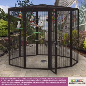 8ft Diameter 72" Tall Suncatcher Aviary for Birds with Wire Sides and Optional Perches and Feeding Stations