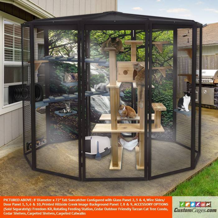 8 ft Diameter 72" tall Suncatcher for Cats and Small Animals with Optional Cat Tree and Cat Walks and Freedom Kit