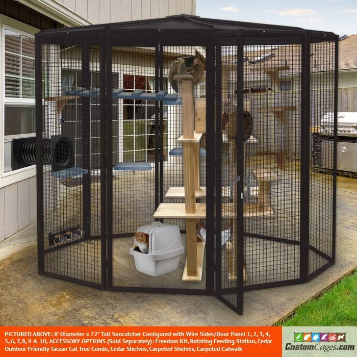 8 ft Diameter 72" tall Suncatcher for Cats and Small Animals with Optional Cat Tree and Cat Walks, Cat Shelves, and Freedom Kit