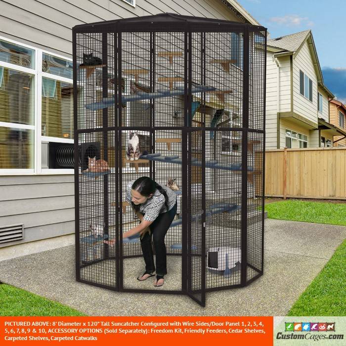 8 ft Diameter 120" tall Suncatcher for Cats and Small Animals with Optional Cat Tree and Cat Walks, Cat Shelves